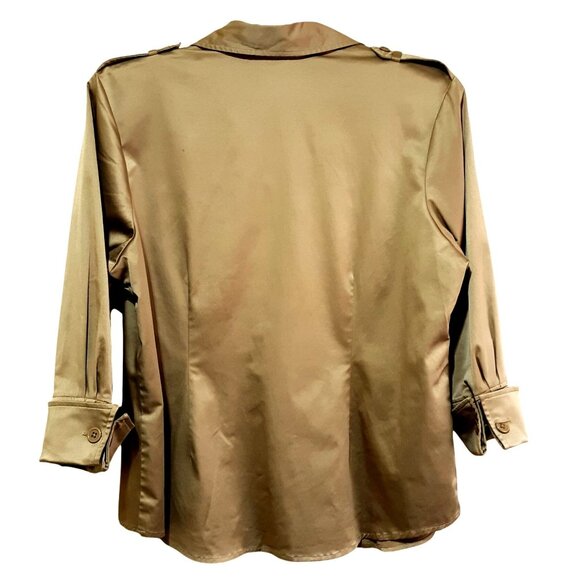 Linea By Louis DellOlio Women Gold Button-Up Satin Shirt Shoulder Details Cuffed - Picture 6 of 7